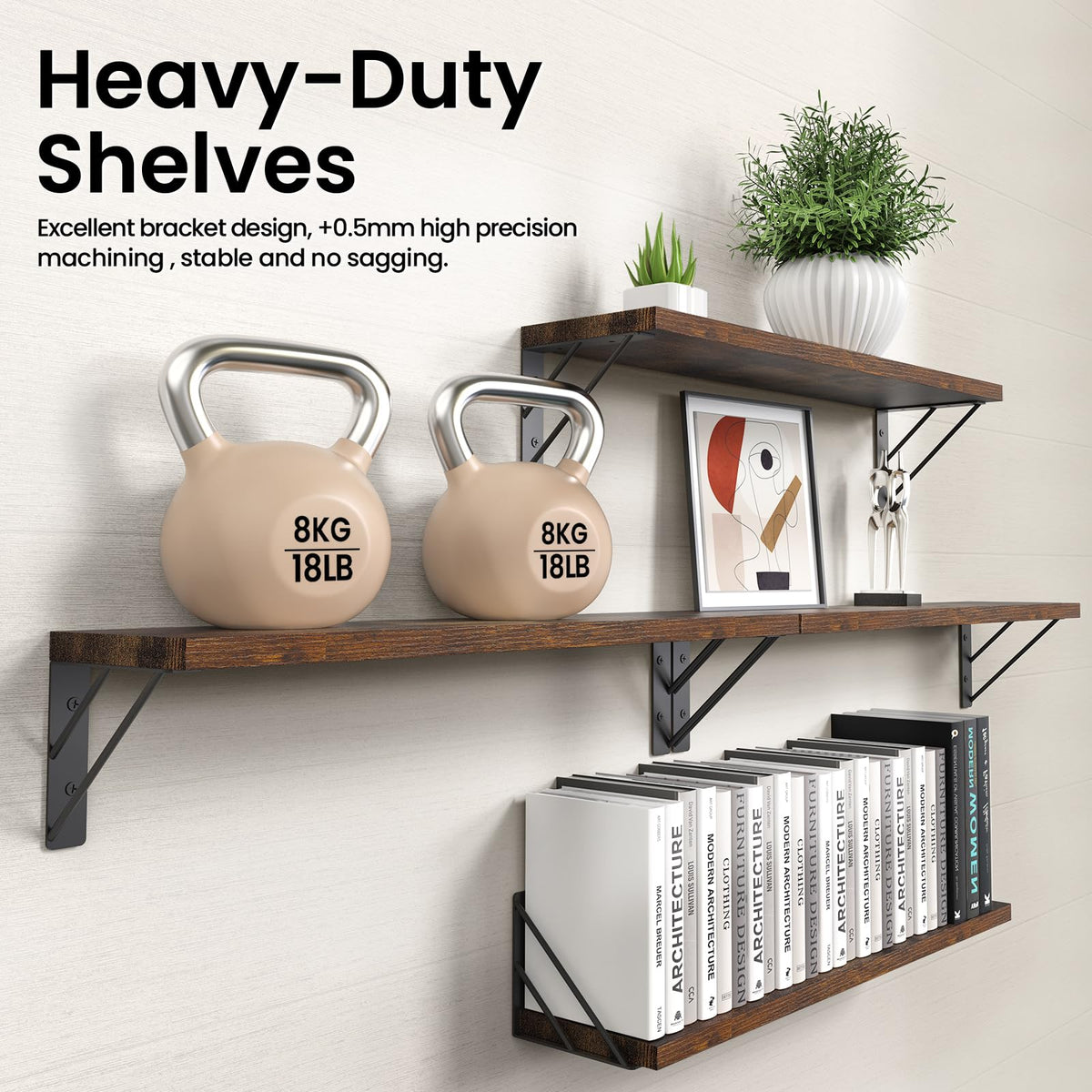 BAYKA wall-mounted bookshelf enhances living room display.