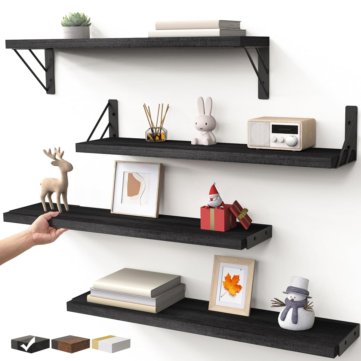 BAYKA wall-mounted shelves in black provide neat display for books and decor