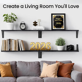 BAYKA black wood shelves show off collectibles while maximizing small-space storage