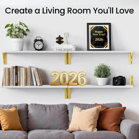 BAYKA wall shelves in the living room displaying decor while saving floor space.