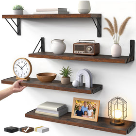BAYKA wall shelves in rustic brown 23-inch length display books and decor.