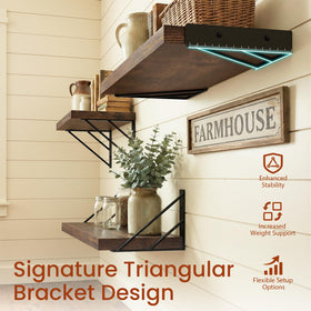 Bayka wooden wall shelf mount in rustic brown keeps books and decor within reach.