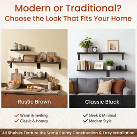Bayka four-piece rustic brown wall shelves coordinate sizes for versatile storage.