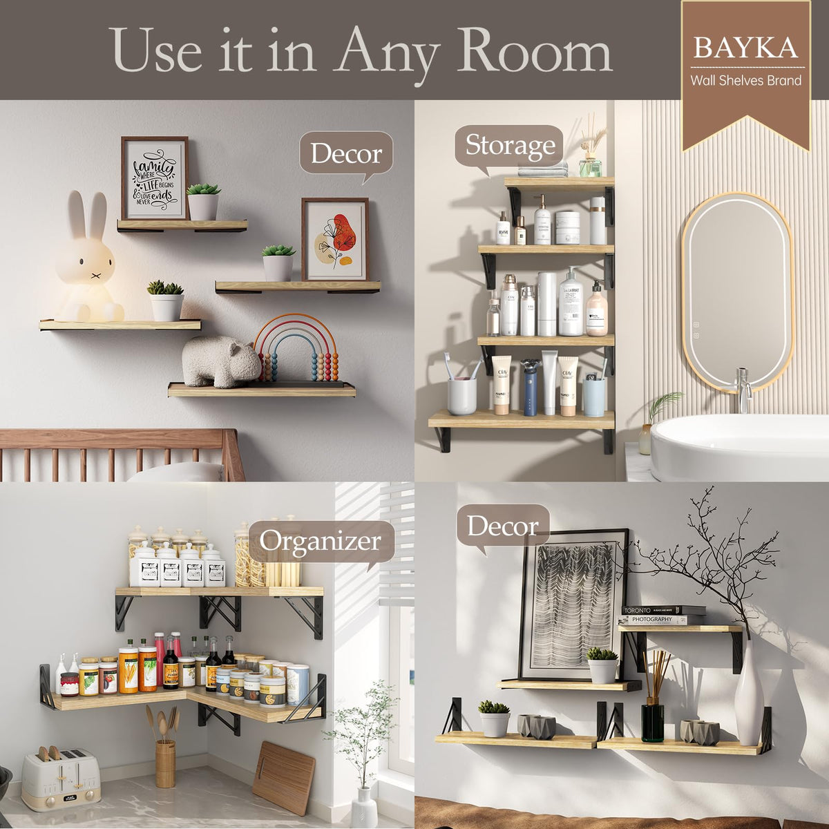 BAYKA wall shelf rustic corner large provides sturdy storage for books and decor