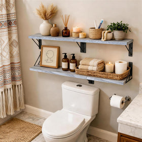 BAYKA corner shelf in gray-white enhances space-saving organization in living room
