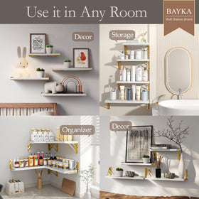 Bayka medium white-gold shelf display ideal for books and decor.