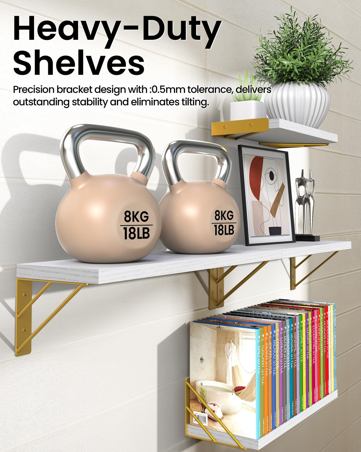 Bayka small white-gold shelf compact display and storage near seating.