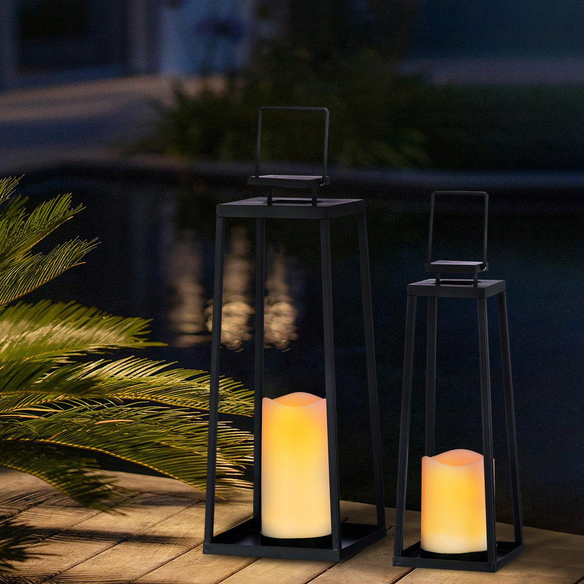 BAYN solar lantern at night delivering ambient outdoor glow