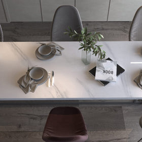 BAYYA waterproof and oilproof marble wallpaper protects surfaces in kitchens.