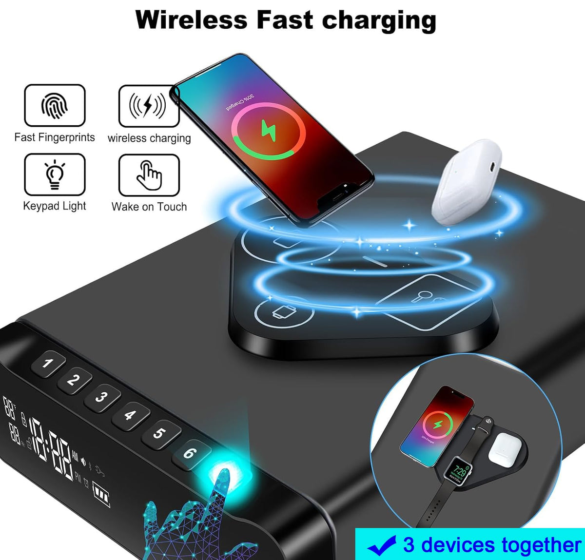 BBRKIN wireless charging safe station powers compatible devices