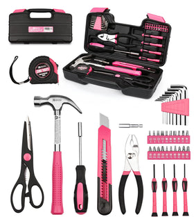 BBOSI TOOLS 40-piece pink tool set case open, for quick home projects