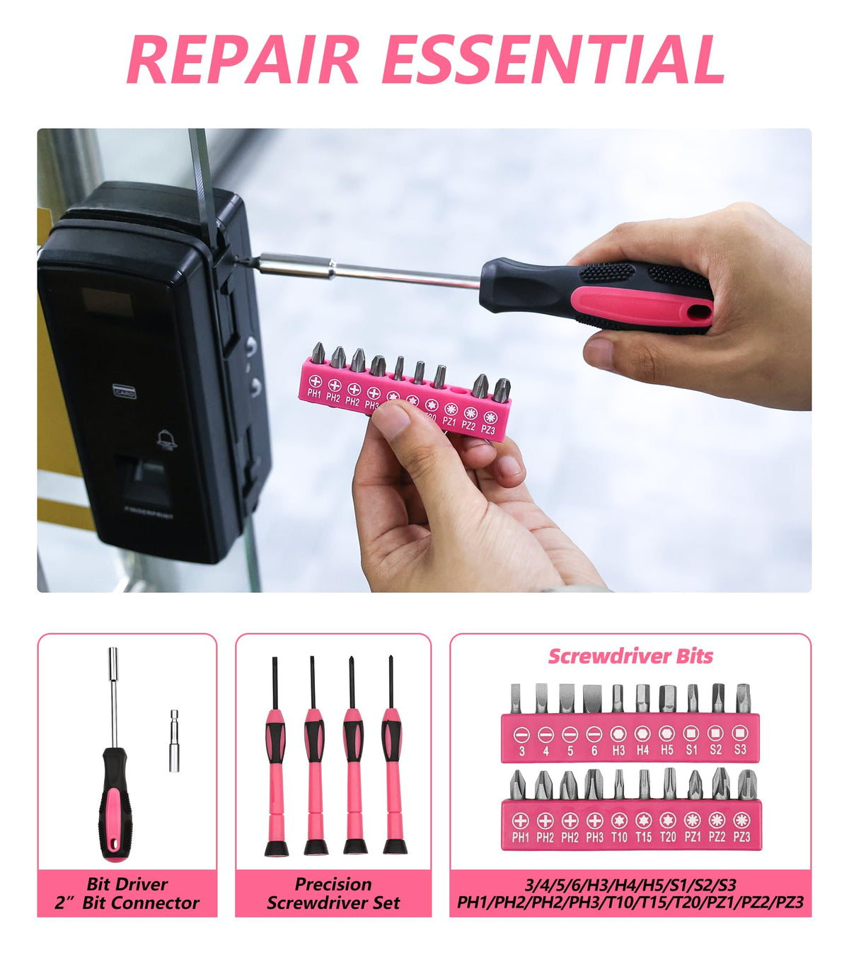 BBOSI TOOLS pink tool set with pliers and screwdrivers for DIY tasks