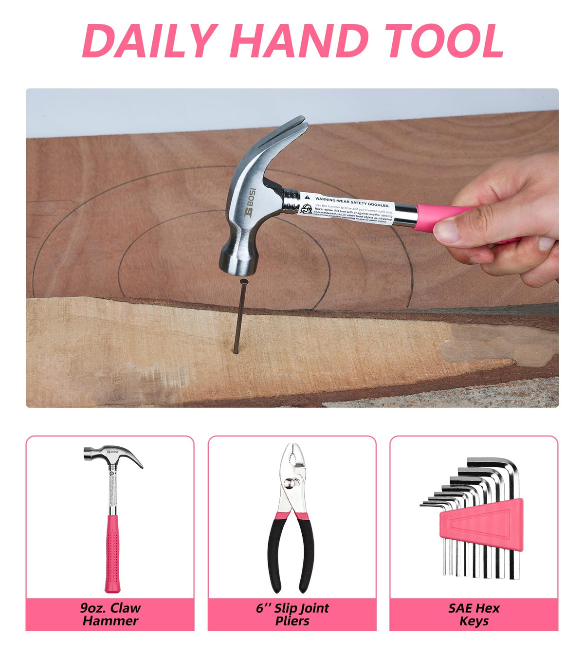 BBOSI TOOLS pink tool set including scissors and utility breaker for everyday projects