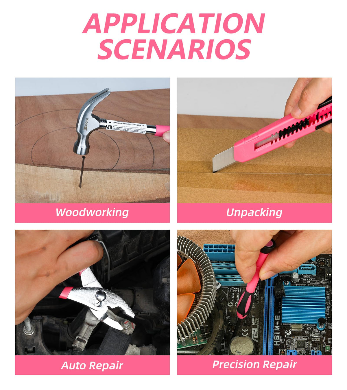 BBOSI TOOLS pink tool set in storage case, neatly organized
