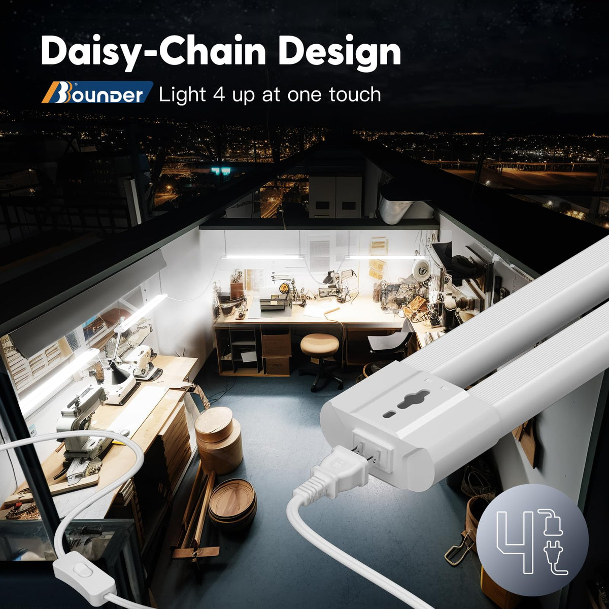 BBOUNDER 6500K cool daylight brightness enhances clarity for tasks.