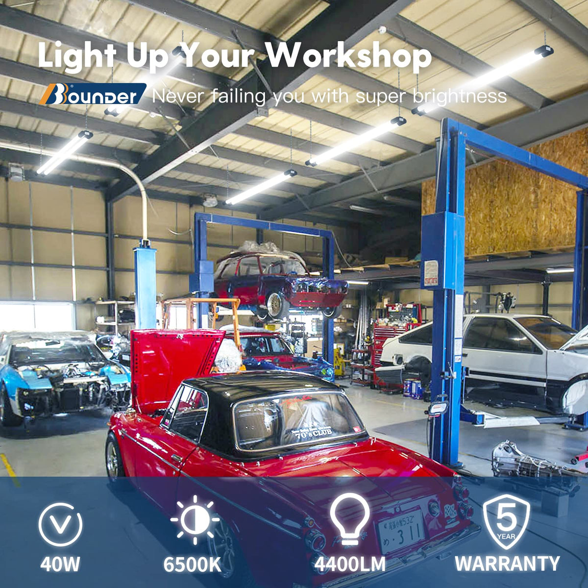 BBOUNDER suspension ceiling kit supports flexible positioning in garages and shops