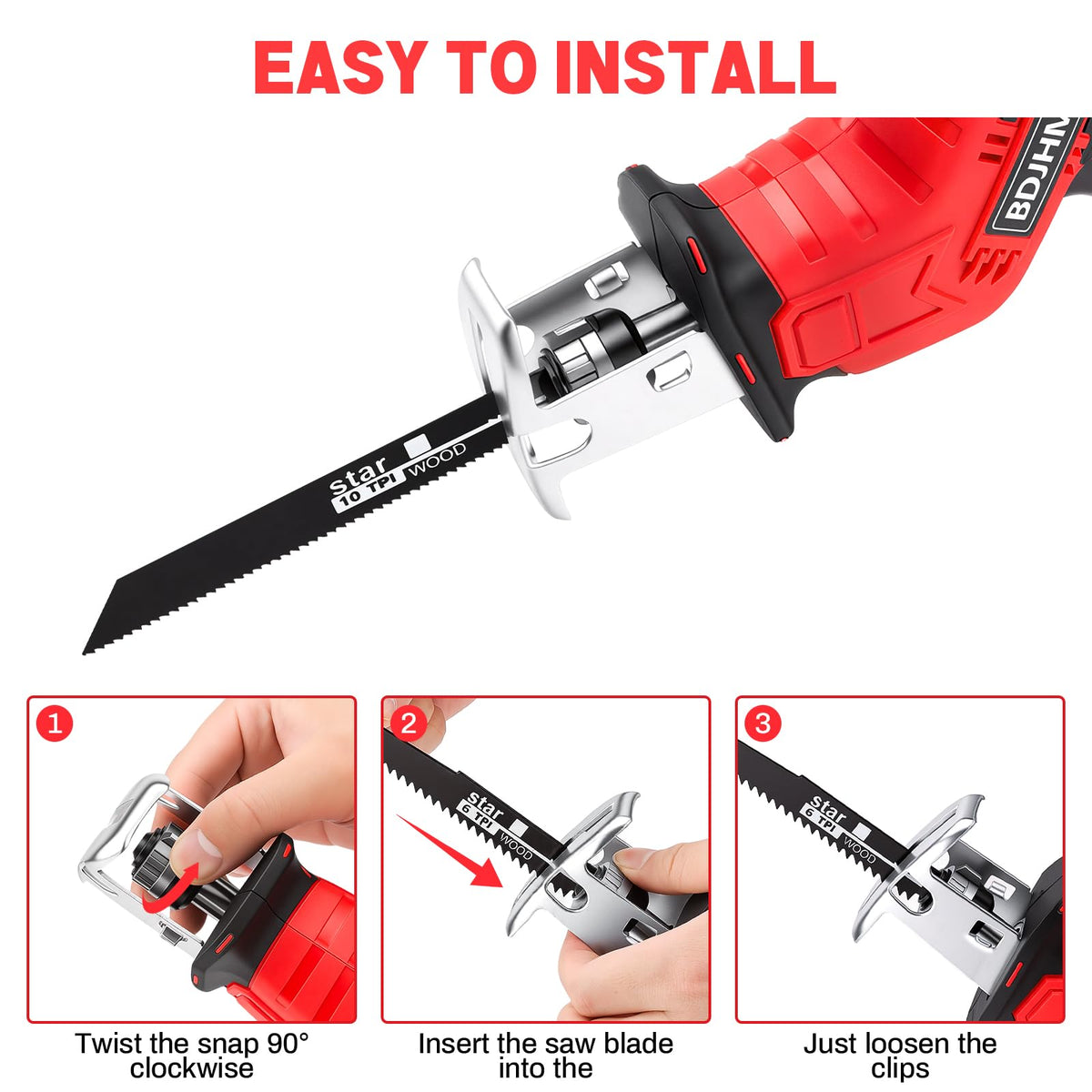 BDJHMP cordless reciprocating saw safety button prevents accidental starts
