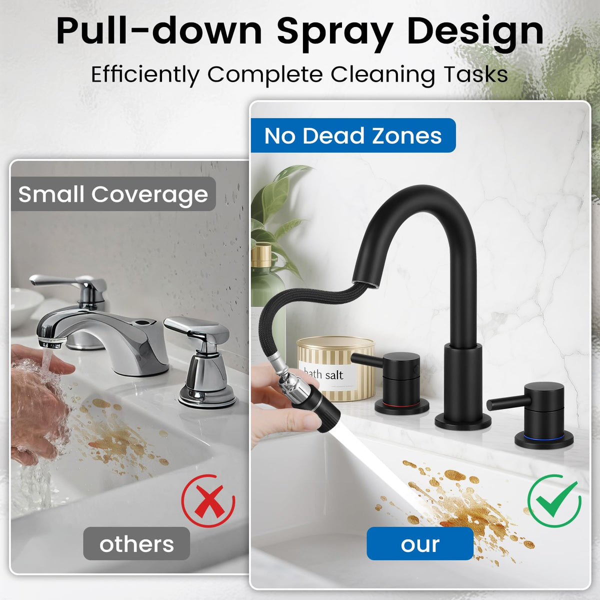 BDJM 360° swivel spout for full sink access and efficient rinsing.