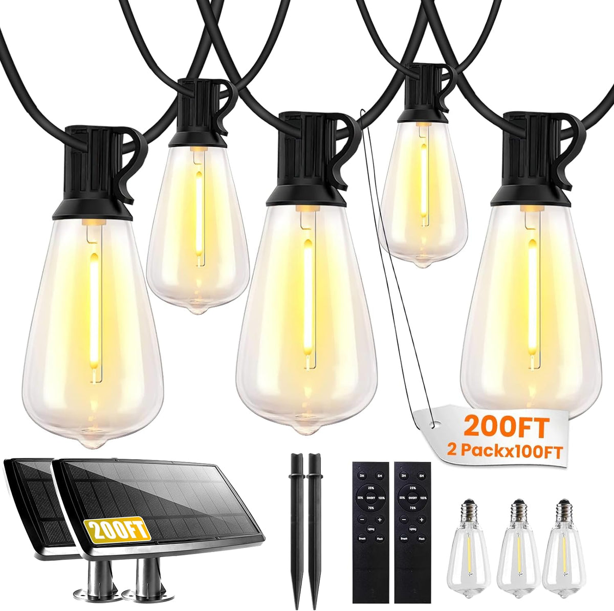 Bdrofn 200ft solar string lights outdoor with remote control for ambient garden evenings.