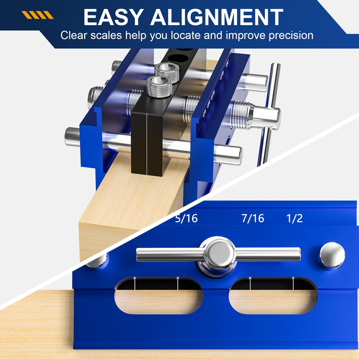 Beaiguna dowel jig kit with six bushings in close-up for accurate alignment.