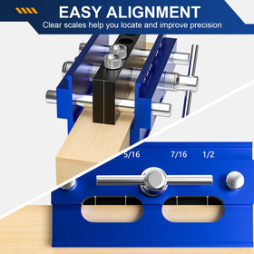 Beaiguna dowel jig kit with six bushings in close-up for accurate alignment.