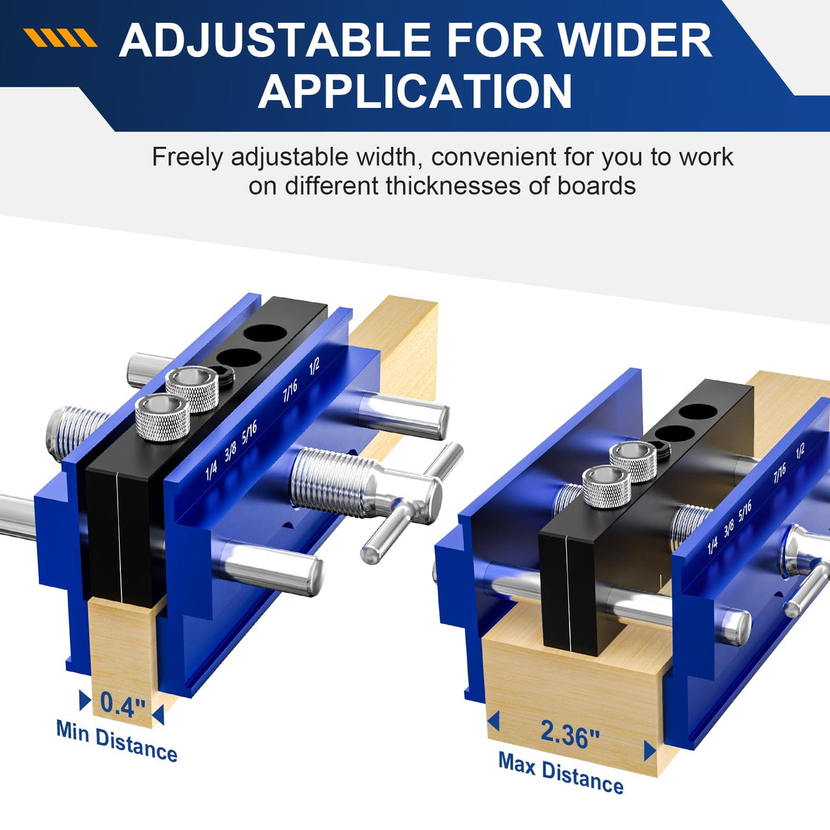 Beaiguna jig in-use setup demonstrates adjustable width for varied blocks.