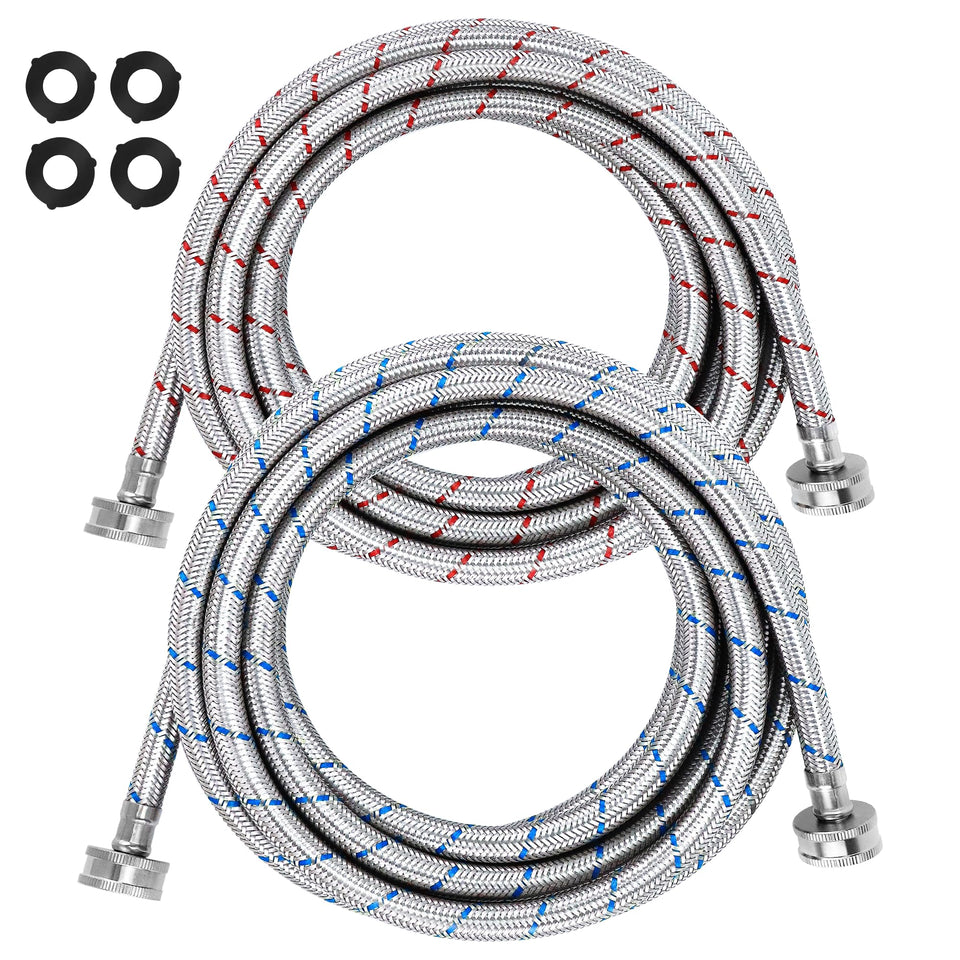 Beaquicy 15ft stainless steel braided hose for hot and cold water supply