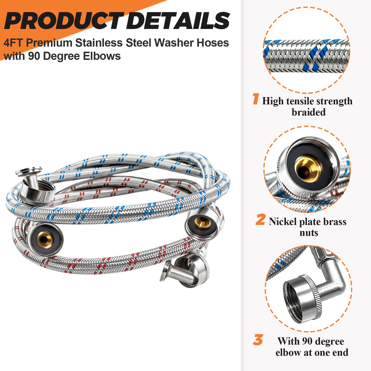 Beaquicy 4ft red hot hose with 90-degree elbow for tight-space installation
