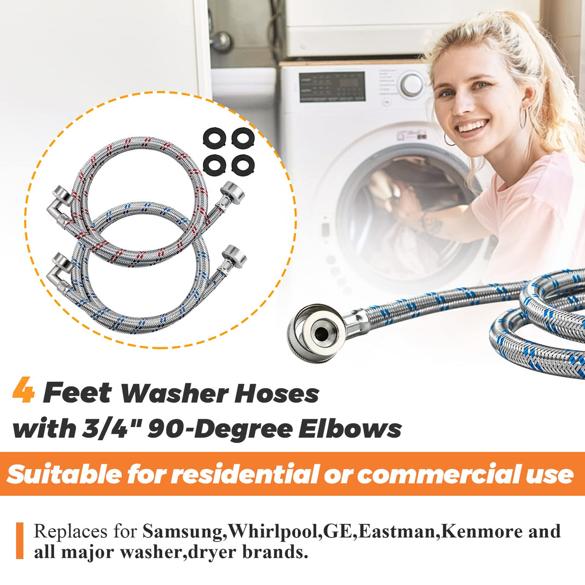 Beaquicy burst-proof duo-pack hoses for steady laundry water flow