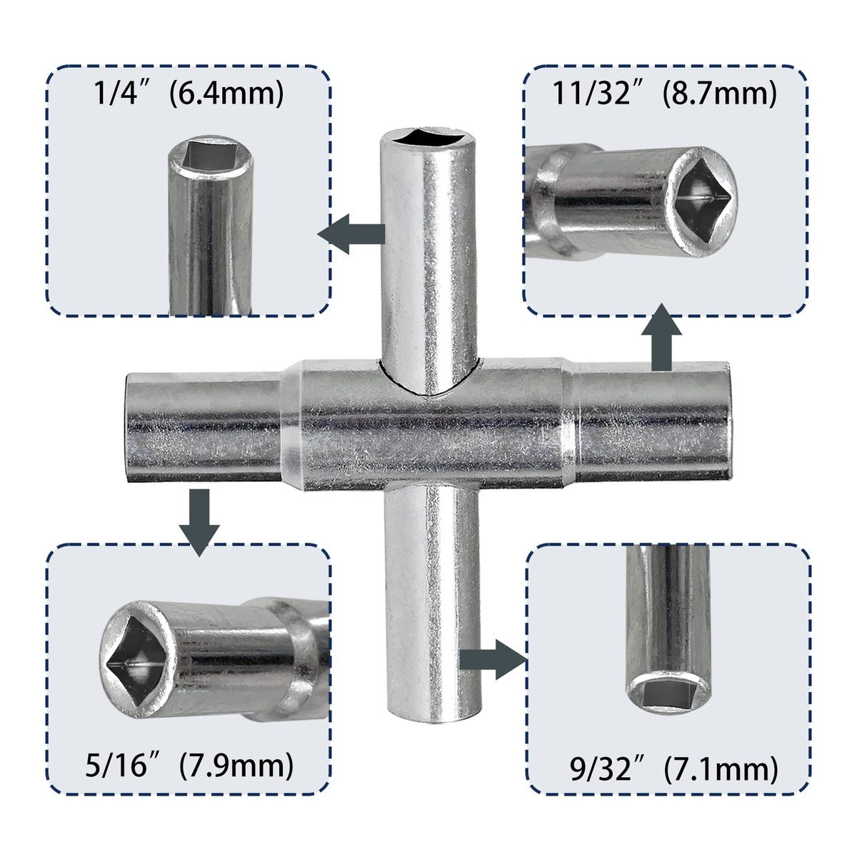 BearHut 4-way sillcock key in 9/32-inch for versatile faucet operation.