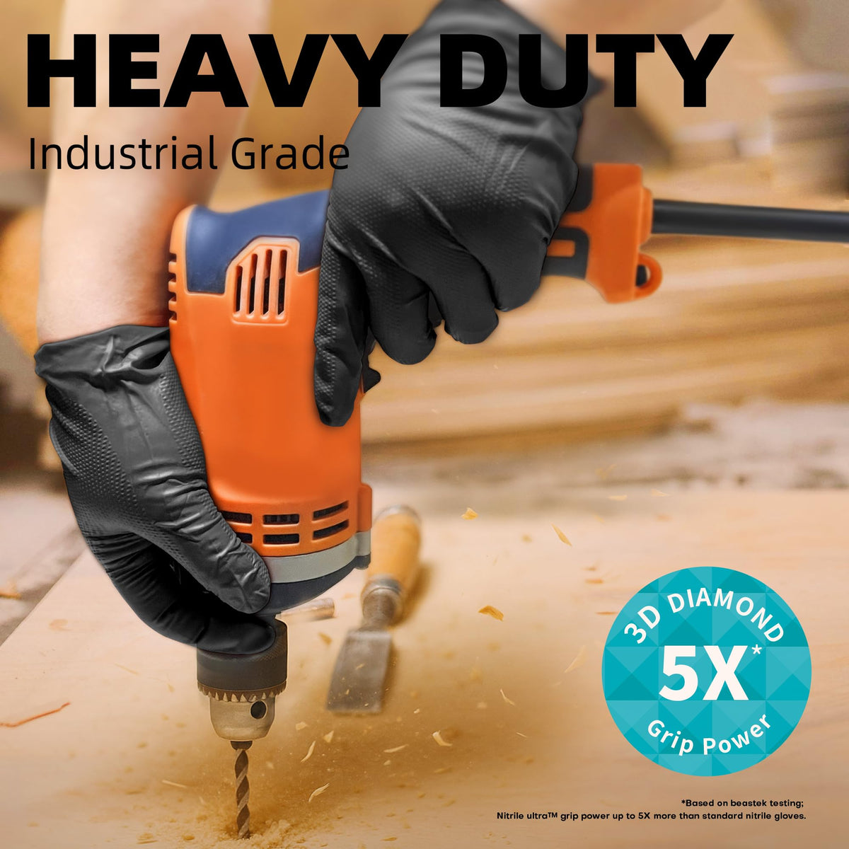 Rolled cuff on Beastek gloves aids easy donning and drip control