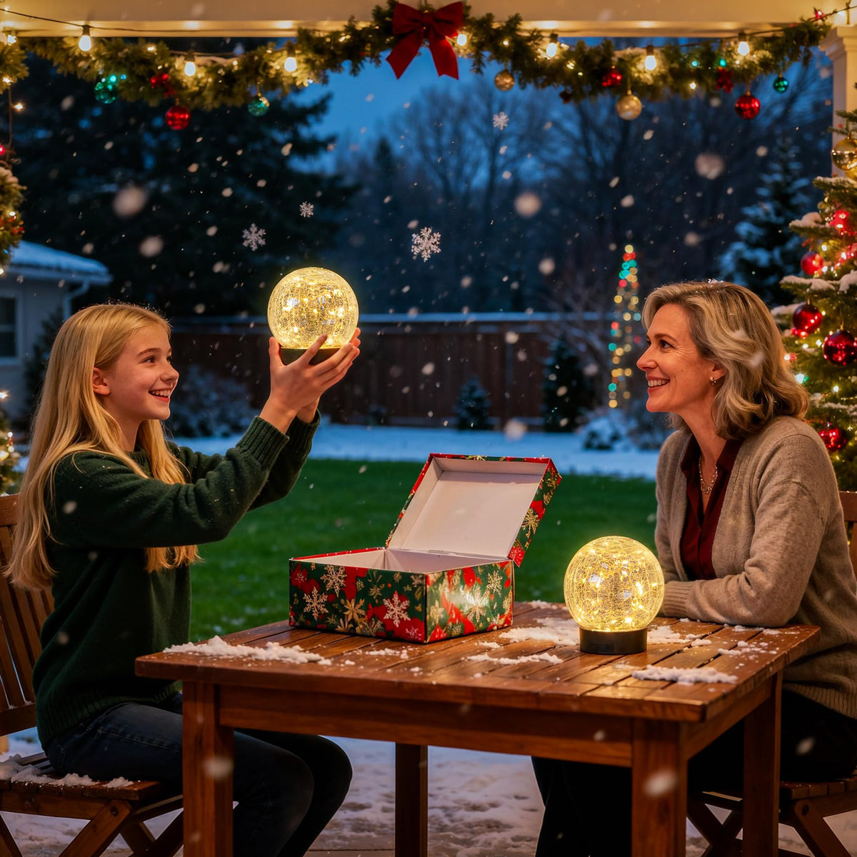 Beautyard crackle-glass globe with warm LEDs adds fairy-tale charm to gardens.