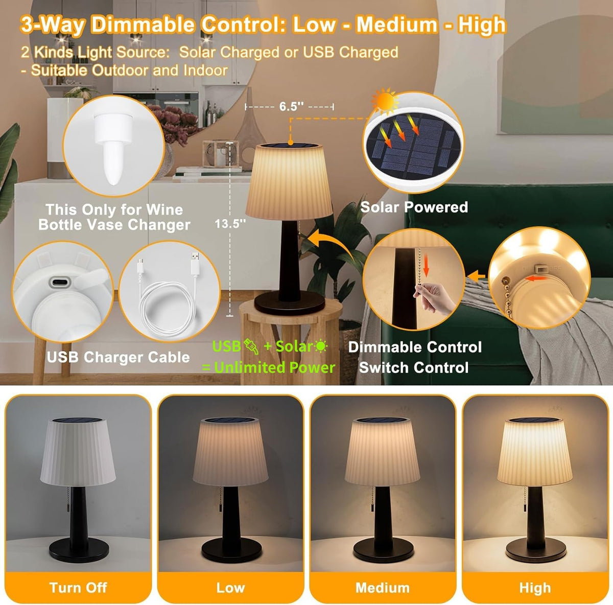 Beautyard solar table lamp USB charging backup keeps you lit on overcast days