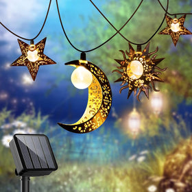 Beautyard star moon sun collection outdoor lights illuminating garden decor at dusk