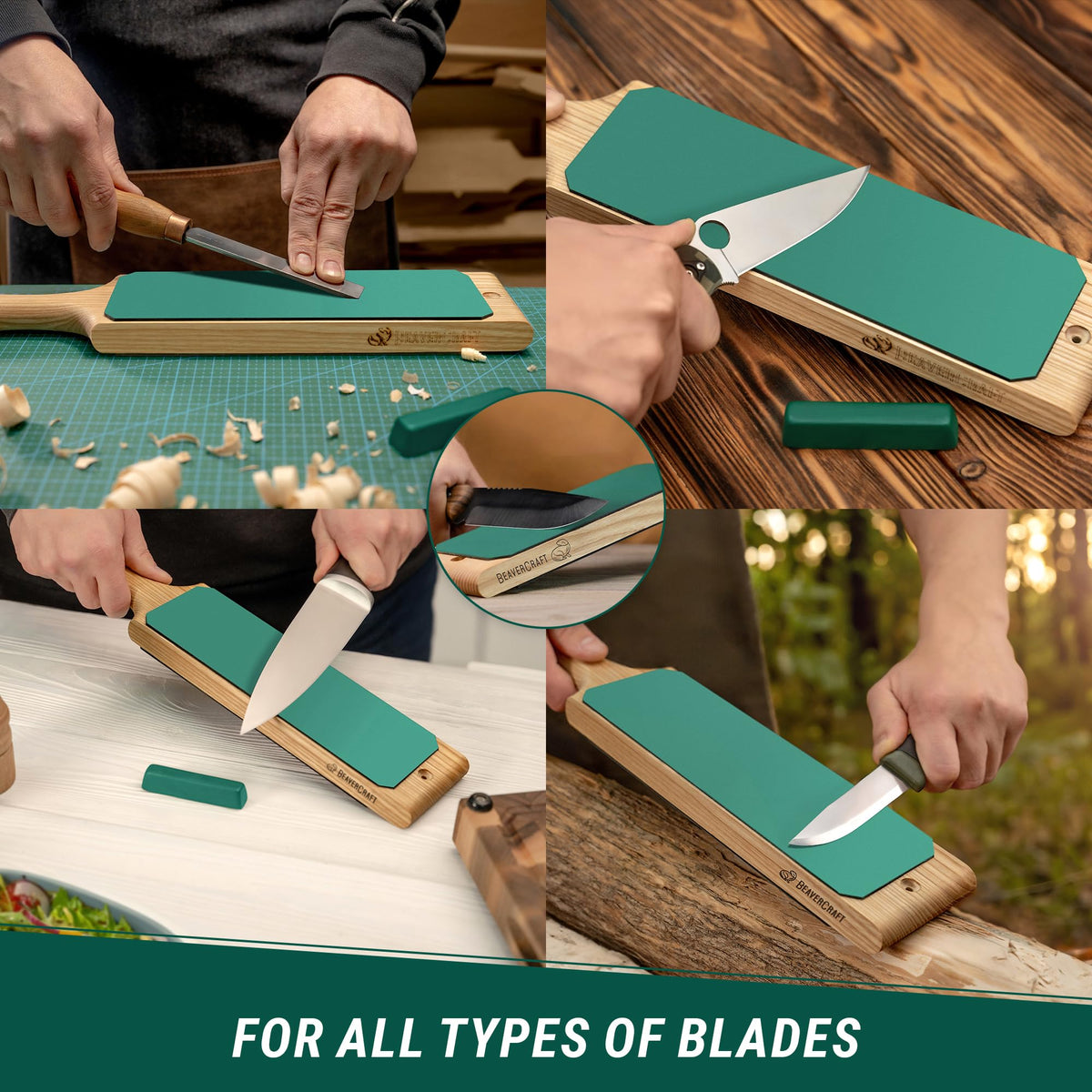 BeaverCraft ash-handle paddle strop provides comfortable grip during honing.