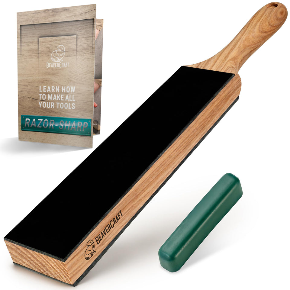 BeaverCraft leather strop dual-sided surface for precise edge honing on woodcarving tools.