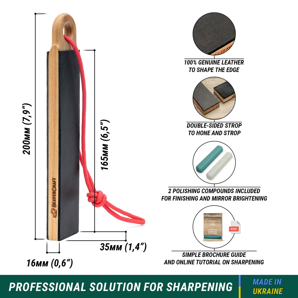 BeaverCraft LS9P02 dual-sided strop showing rough and smooth surfaces for versatile sharpening.