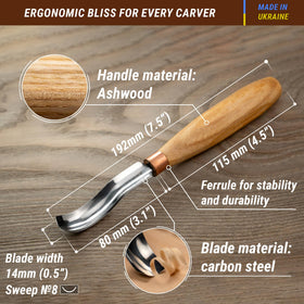 BeaverCraft palm chisel with ash handle for comfortable, long carving sessions