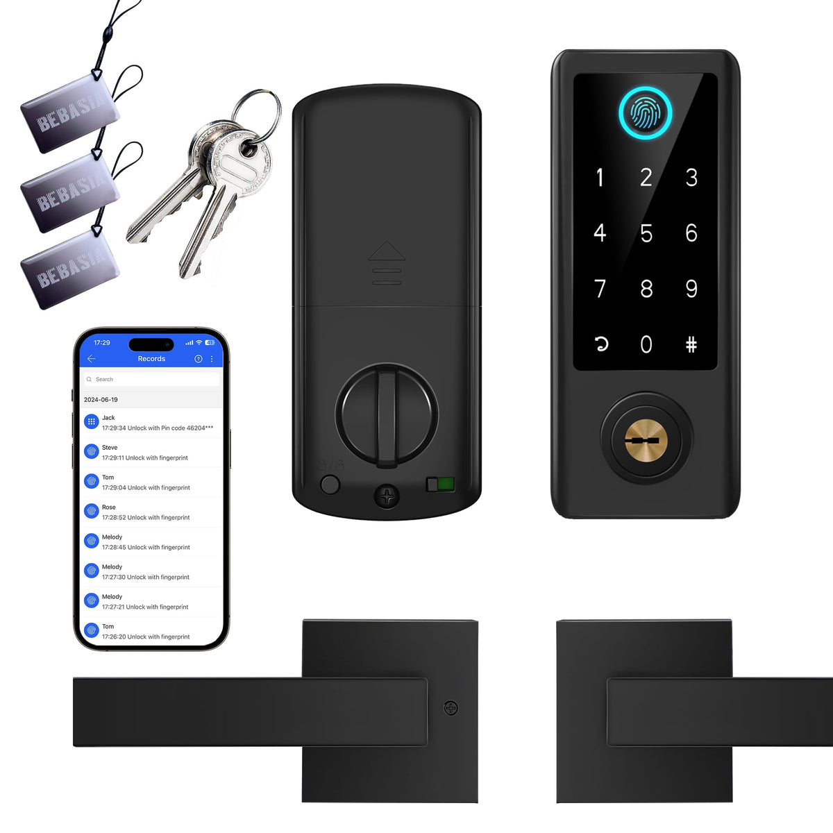 BEBASIA smart fingerprint door lock with handle enables quick, secure entry at your front door.