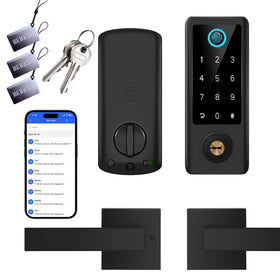 BEBASIA smart fingerprint door lock with handle enables quick, secure entry at your front door.