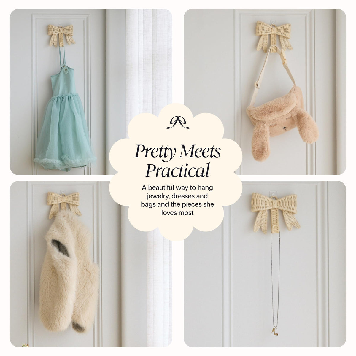 Rowie bow hook displaying accessories in a closet