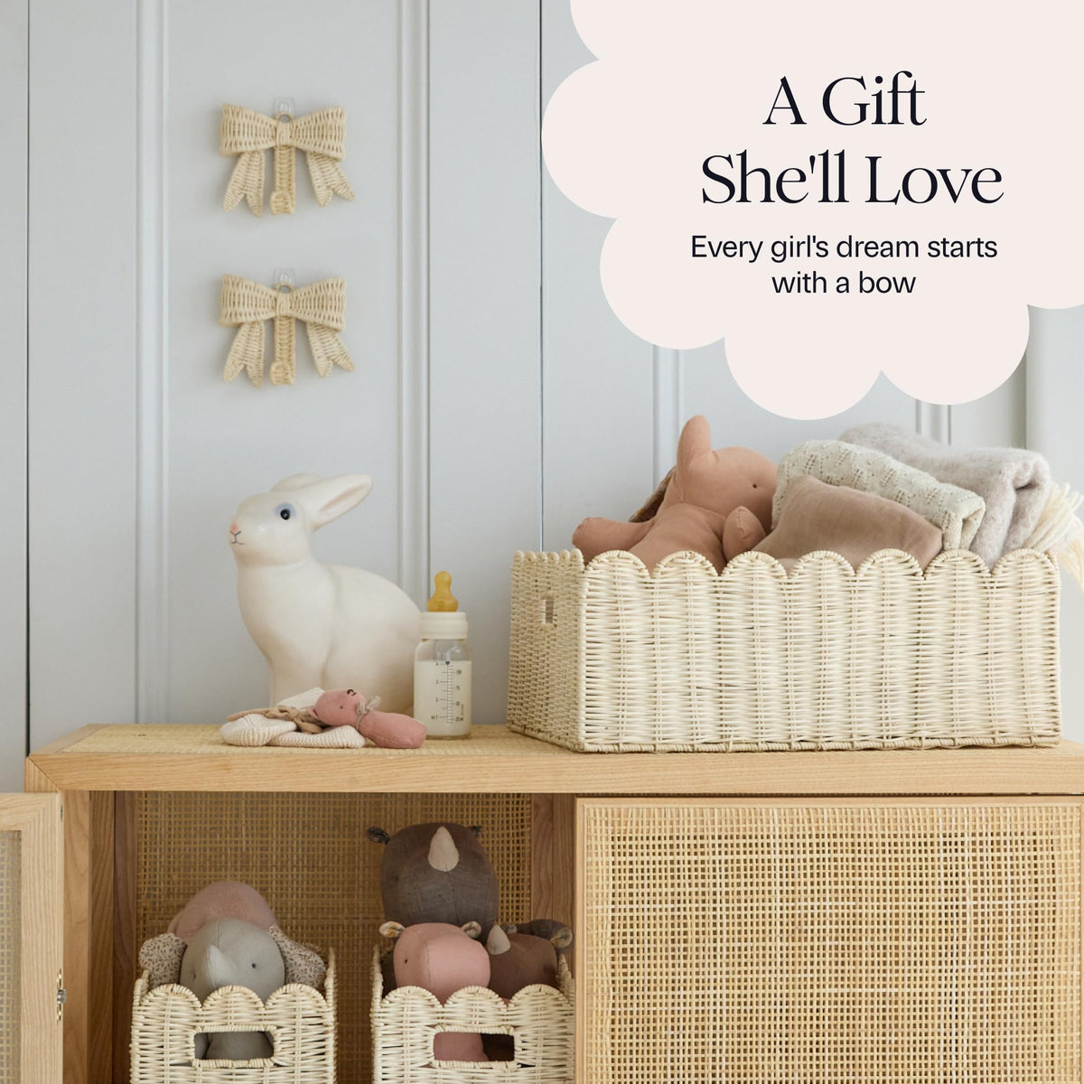 Rowie bow hook mounted in a nursery for quick organization
