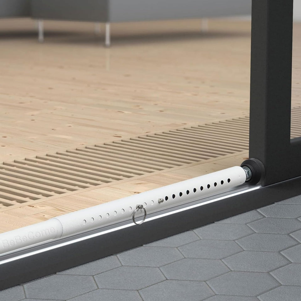 BeBecome sliding-door-security-bar extended to 50 inches for flexible door protection.