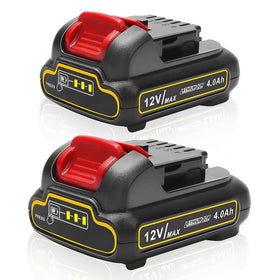 Bebenrama 2Pack 4.0Ah battery with charge indicator for Dewalt 12V Max tools.