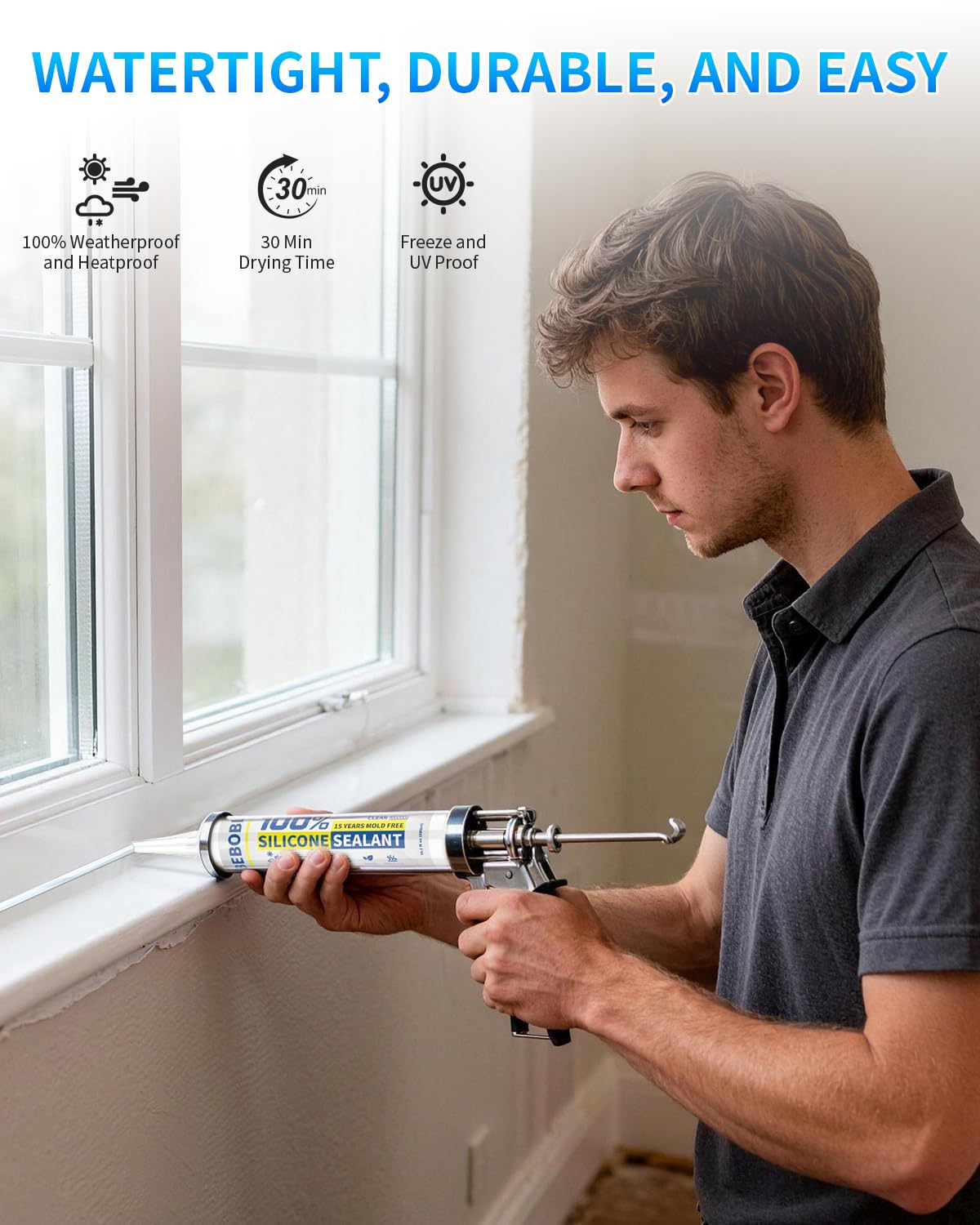BEBOBLY flexible silicone sealant ready for caulking gun application