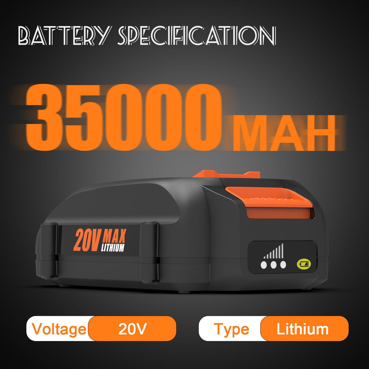BECDXPal 3.5Ah Worx battery side view, showcasing compact, lightweight design.