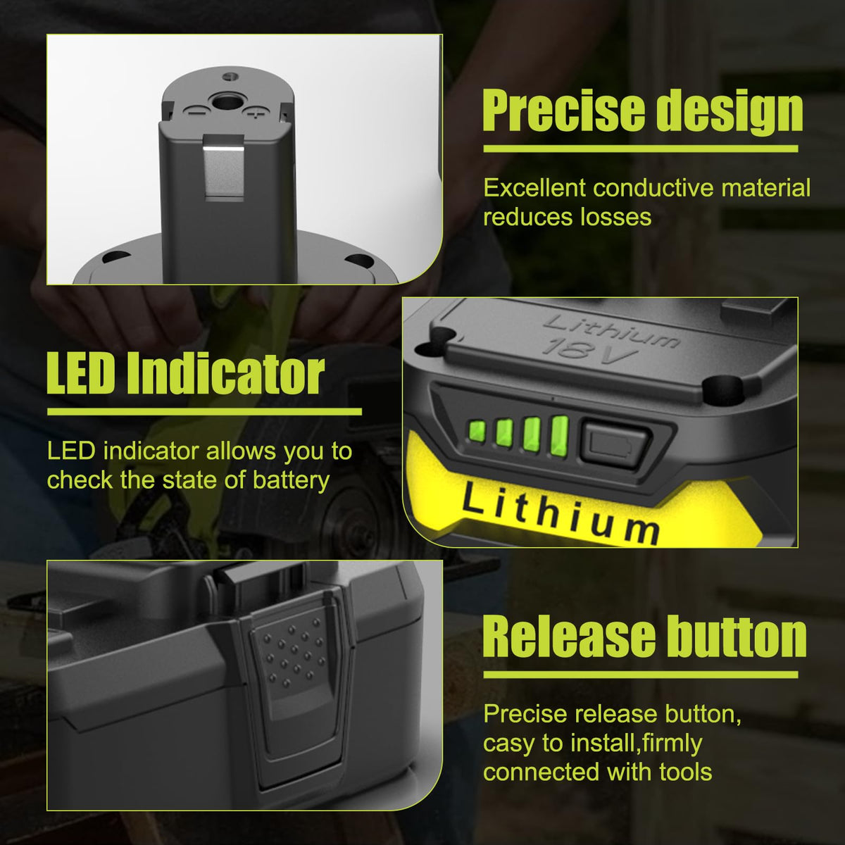 BECDXPal Ryobi 18V 4000mAh lightweight battery design for reduced fatigue