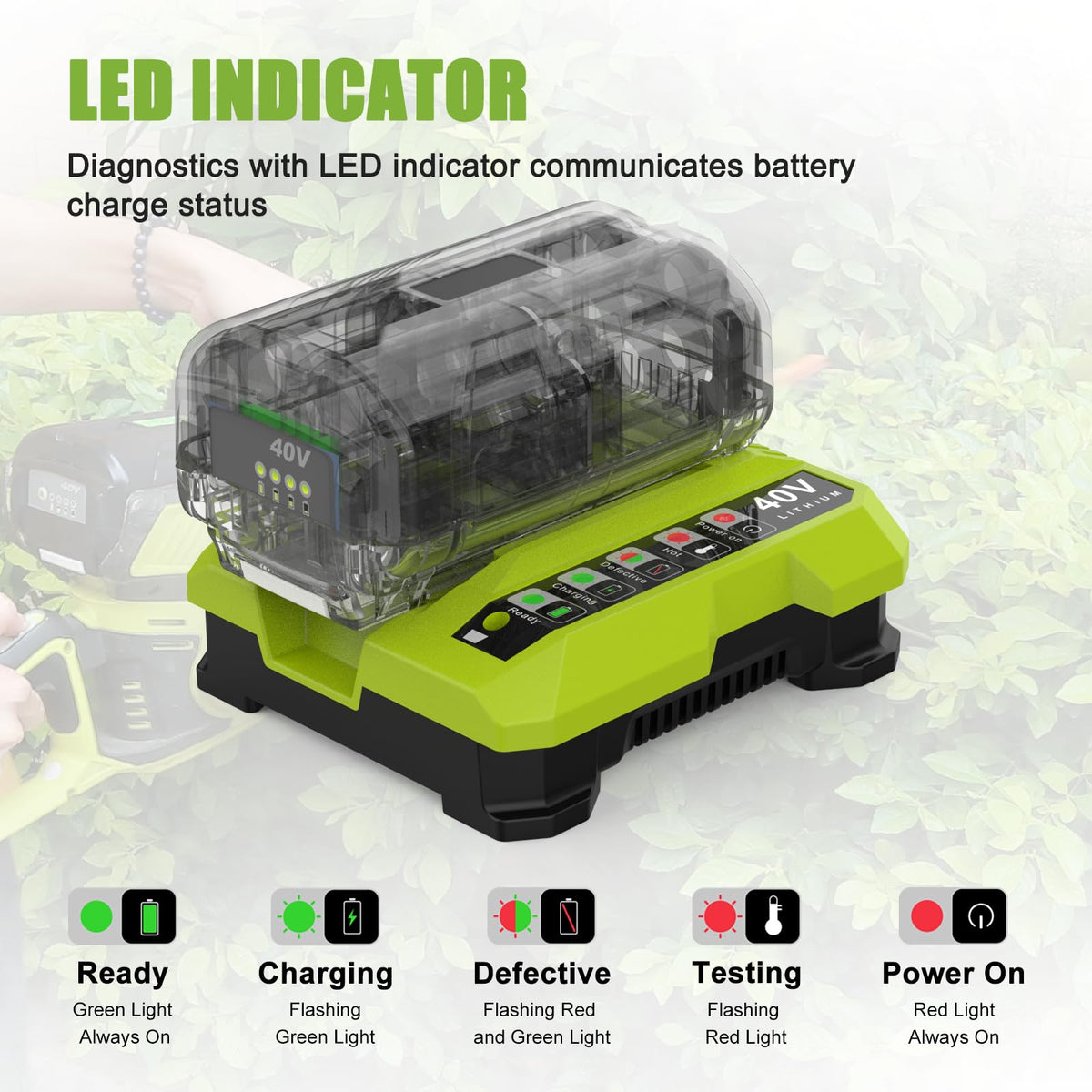 BECDXPal Ryobi 40V charger back label with safety certifications