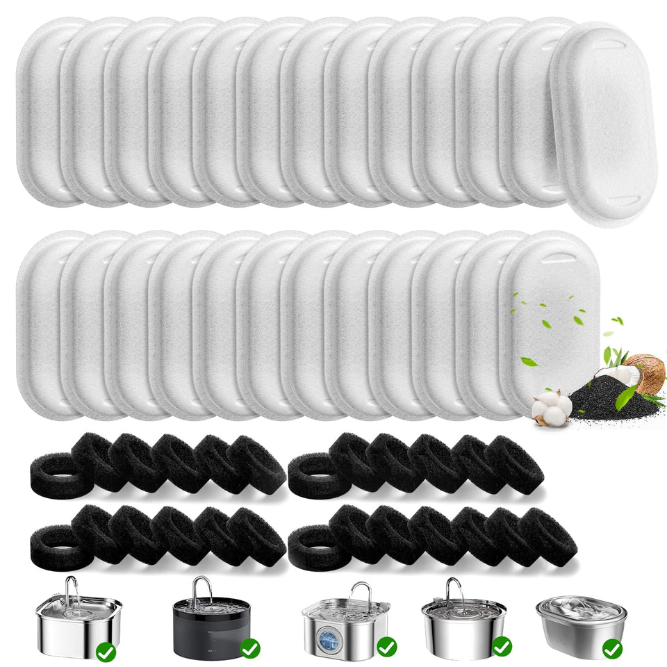 Beckacher carbon filter packaging for cat fountain improves water freshness and aroma.