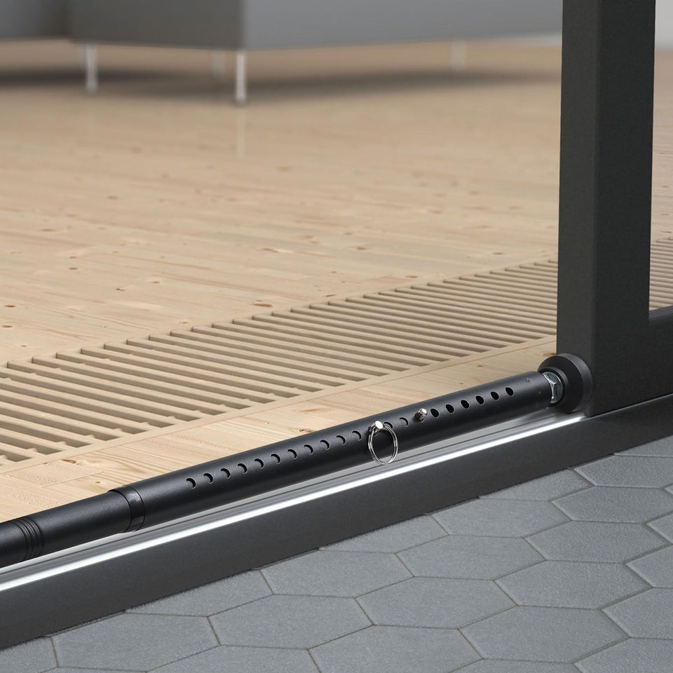 BeBecome sliding door security bar assembly demonstrates quick, tool-free setup